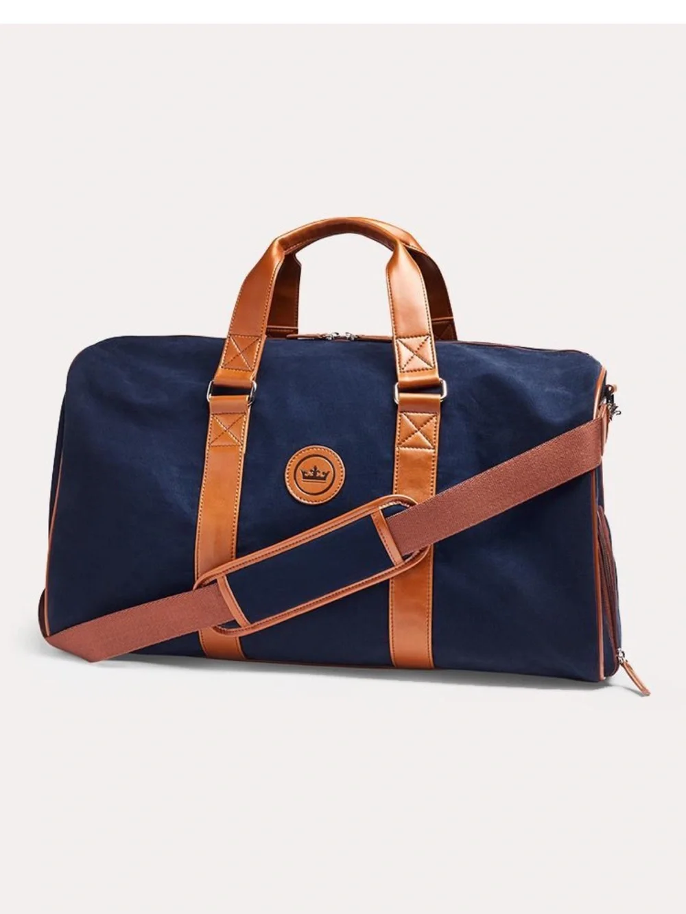 Peter Millar Navy Blue Duffel Bag Crown Seal Canvas Disney Cruise Brown Accents